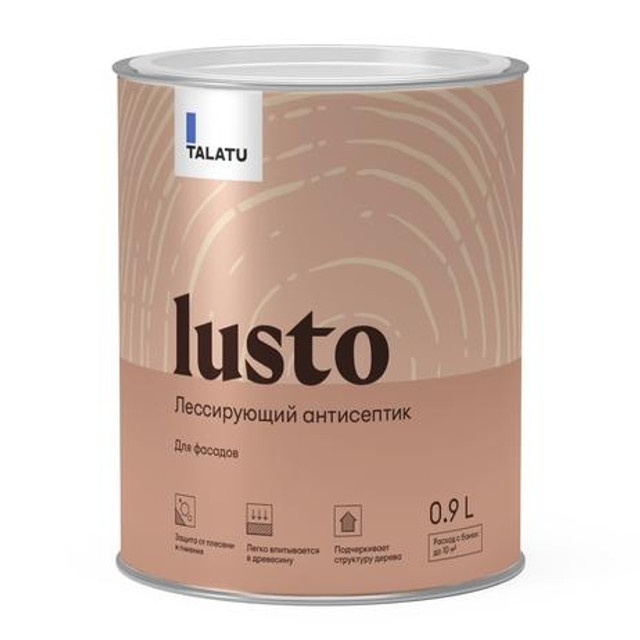 антисептик лессирующий TALATU Lusto для защиты деревянных фасадов 0,9 л бесцв., арт.S1214003001