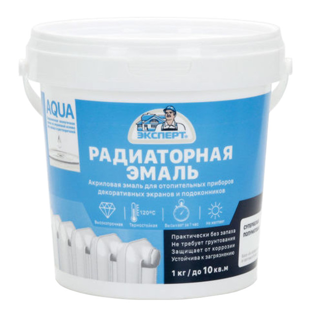 эмаль акриловая ЭКСПЕРТ для радиаторов полуматовая 1кг база А, арт.25742