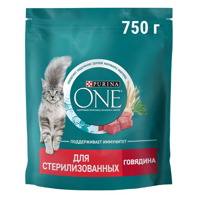 корм для кошек Purina ONE для стерилизованных и кастрированных говядина и пшеница сухой 0,75кг