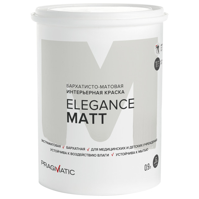 краска в/д PRAGMATIC Elegance Matt база С для стен и потолков 0,9л бесцветная, арт. 150-675