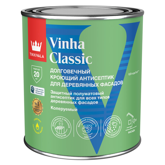 антисептик кроющий TIKKIVALA Vinha classic полуматовый бесцветный 0,9л, арт. 700014056