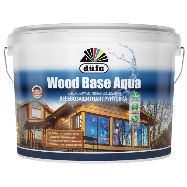 грунт-антисептик DUFA Wood Base Aqua акриловый бесцветный 9л, арт. МП00-007600
