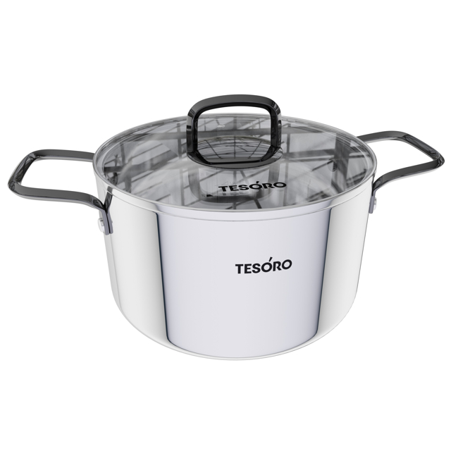 кастрюля TESORO Асти/Asti 4,3л 22см нерж.сталь стеклянная крышка индукция