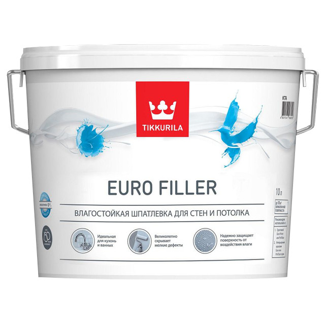шпатлевка готовая TIKKIVALA Euro Filler влагостойкая 10л, арт.700012221